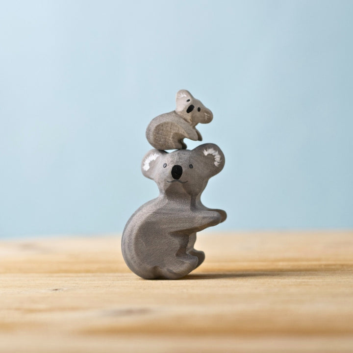 BumbuToys Wooden Animals Koala Bear Family & Eucalyptus Tree Set of 3 for Small World Play from Australia