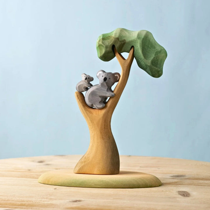 BumbuToys Wooden Animals Koala Bear Family & Eucalyptus Tree Set of 3 for Small World Play from Australia