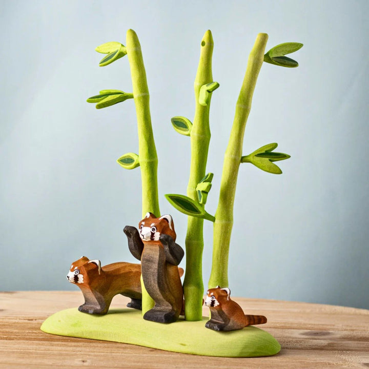 BumbuToys Wooden Animals - Red Panda Family & Bamboo - Set of 4 from Australia