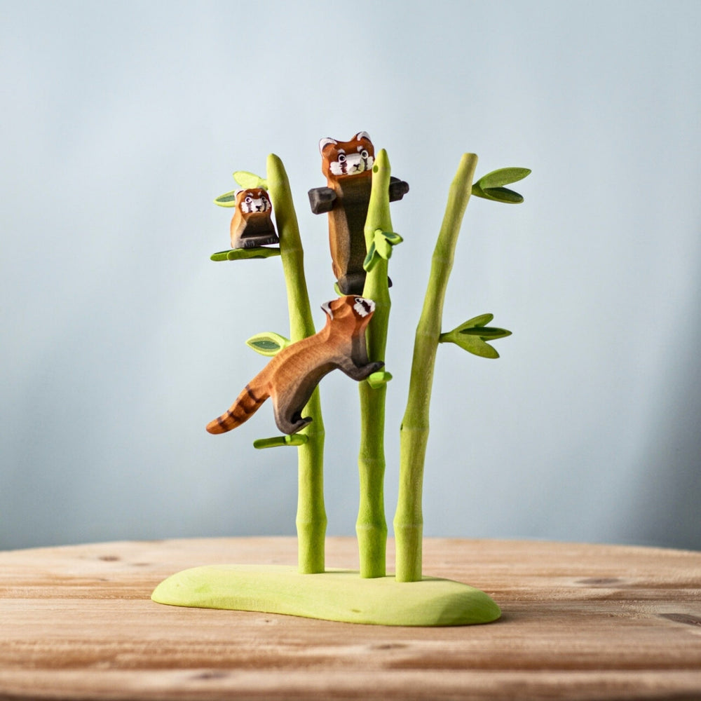 BumbuToys Wooden Animals Red Panda Family Set of 3 for Small World Play from Australia