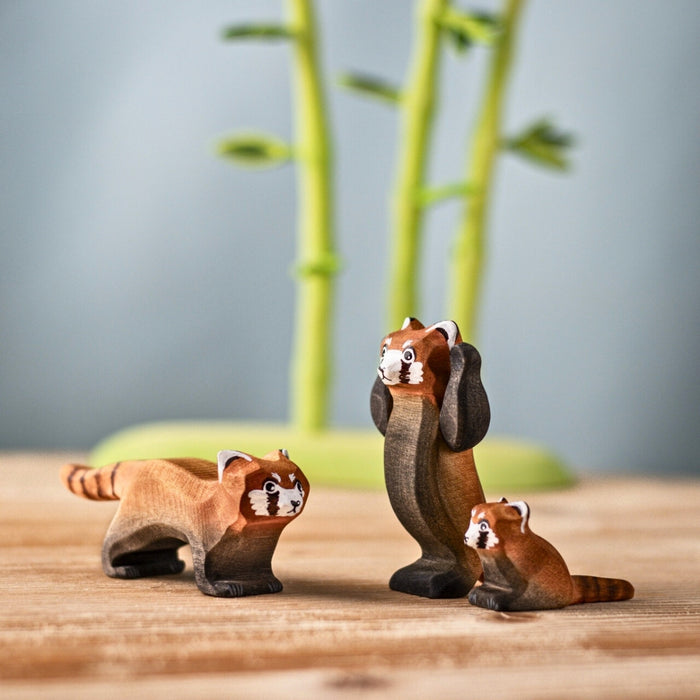 BumbuToys Wooden Animals Red Panda Family Set of 3 for Small World Play from Australia