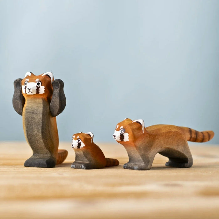 BumbuToys Wooden Animals Red Panda Family Set of 3 for Small World Play from Australia