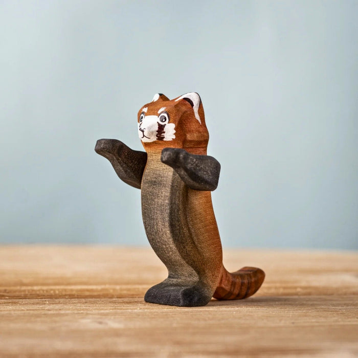 BumbuToys Wooden Animal Standing Playful Red Panda for Small World Play from Australia
