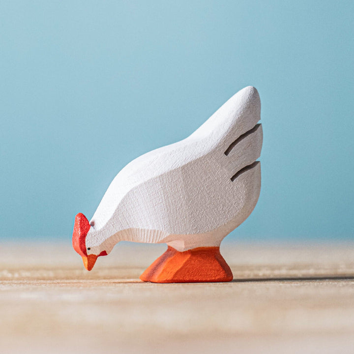 BumbuToys Handcrafted Wooden Farm Chicken Hen in White from Australia