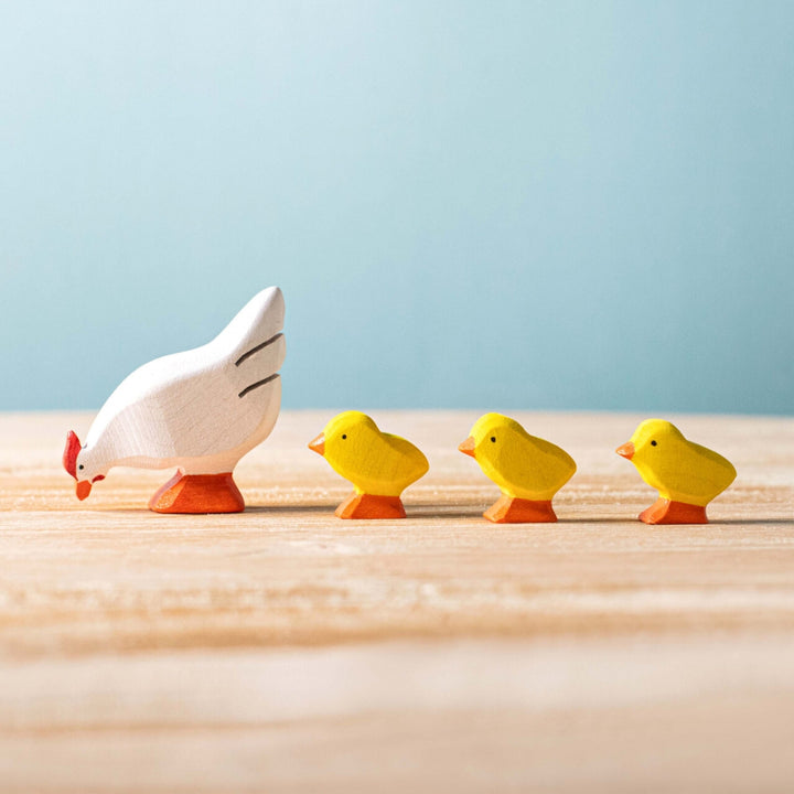 BumbuToys Handcrafted Wooden Farm Chicken Family in White from Australia