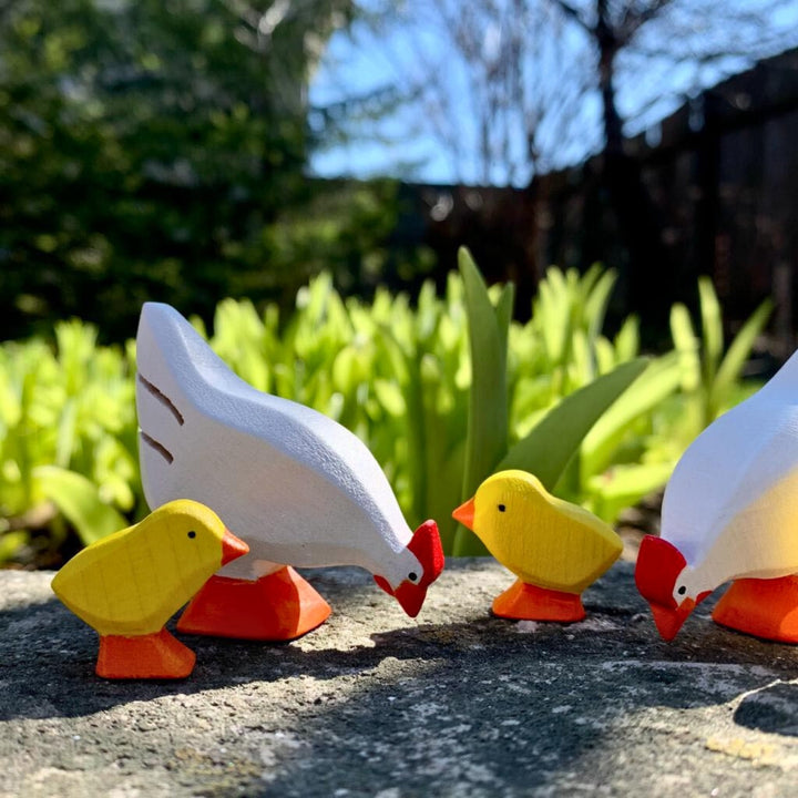 BumbuToys Handcrafted Wooden Farm Chicken Family in White from Australia