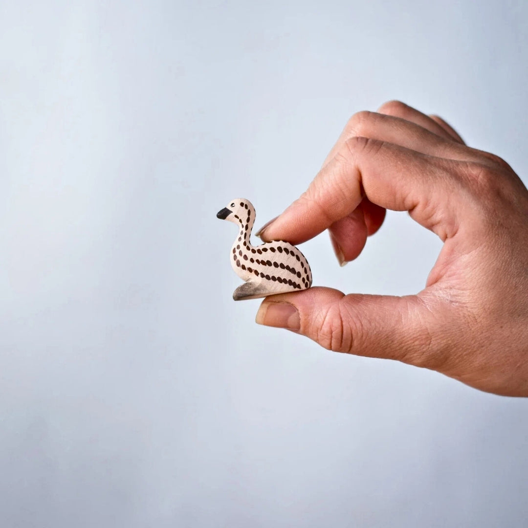 BumbuToys Wooden Bird - Emu Chick - Sitting for Small World Play from Australia