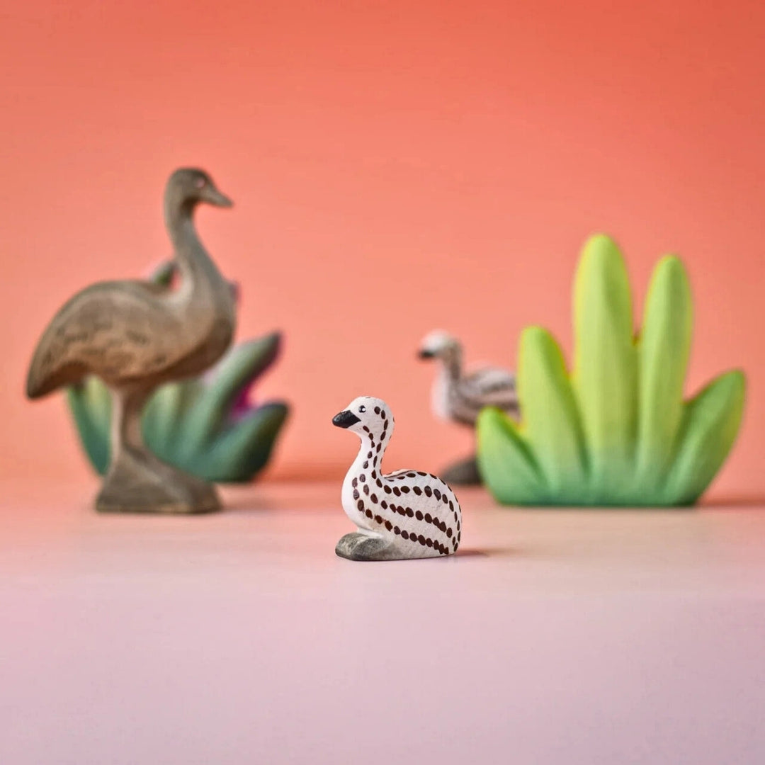 BumbuToys Wooden Bird - Emu Chick - Sitting for Small World Play from Australia
