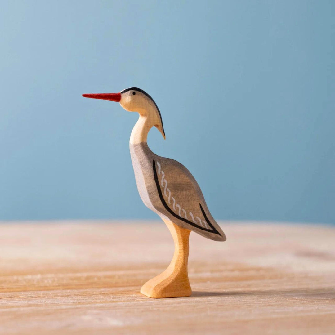 BumbuToys Handcrafted Wooden Bird Grey Heron from Australia