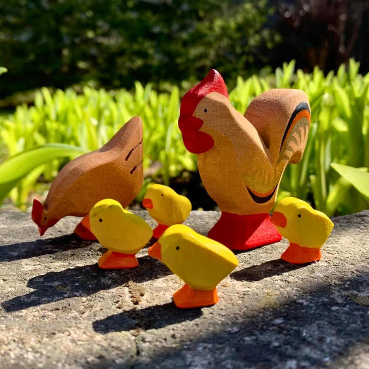BumbuToys Handcrafted Wooden Farm Animals Chicken Family from Australia