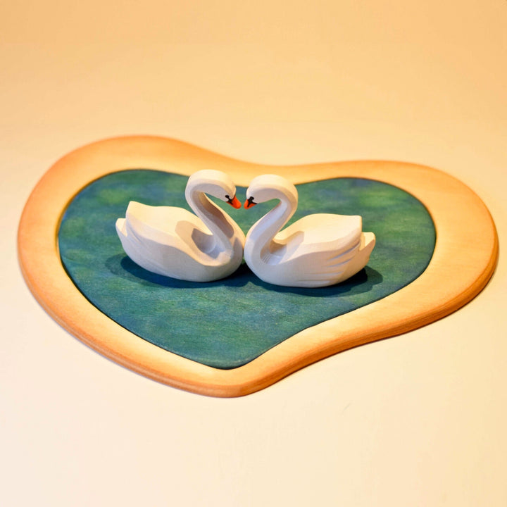 BumbuToys Handcrafted Wooden Swans and Heart Lake Set from Australia