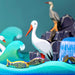 BumbuToys Handcrafted Wooden Bird White Stork from Australia in a small-world play setting