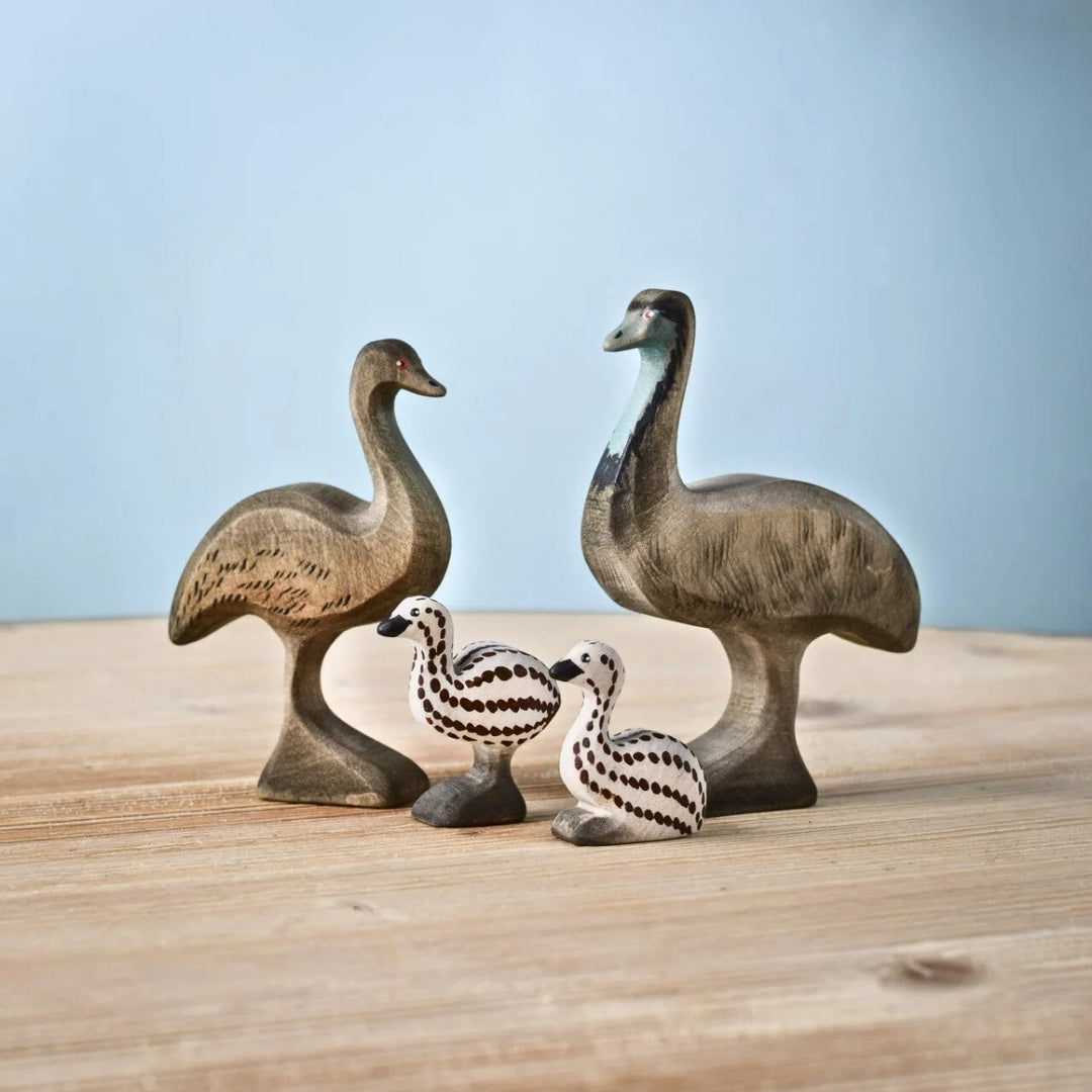 BumbuToys Wooden Birds - Emu Family - Set of 4 for Small World Play from Australia