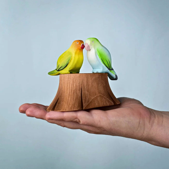 Bumbu Toys Handcrafted Wooden Lovebirds & Tree Stump for Small World Play from Australia