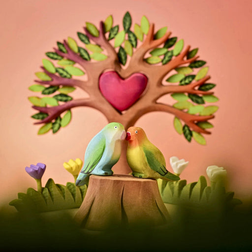 Bumbu Toys Handcrafted Wooden Lovebirds & Tree Stump for Small World Play from Australia