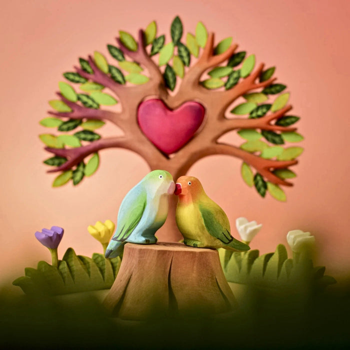 Bumbu Toys Handcrafted Wooden Lovebirds & Tree Stump for Small World Play from Australia