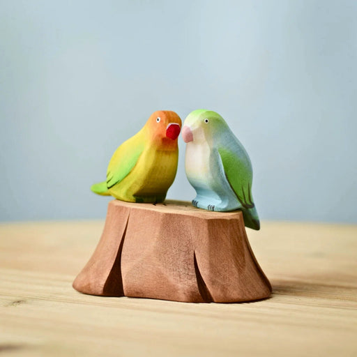 Bumbu Toys Handcrafted Wooden Lovebirds & Tree Stump for Small World Play from Australia