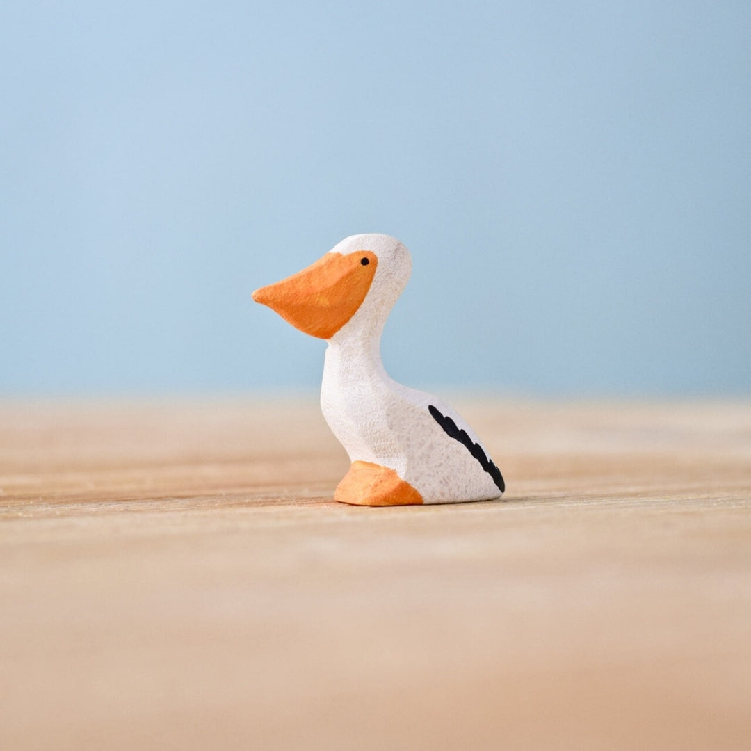 BumbuToys Wooden Birds - Pelican Chick for Small World Play from Australia
