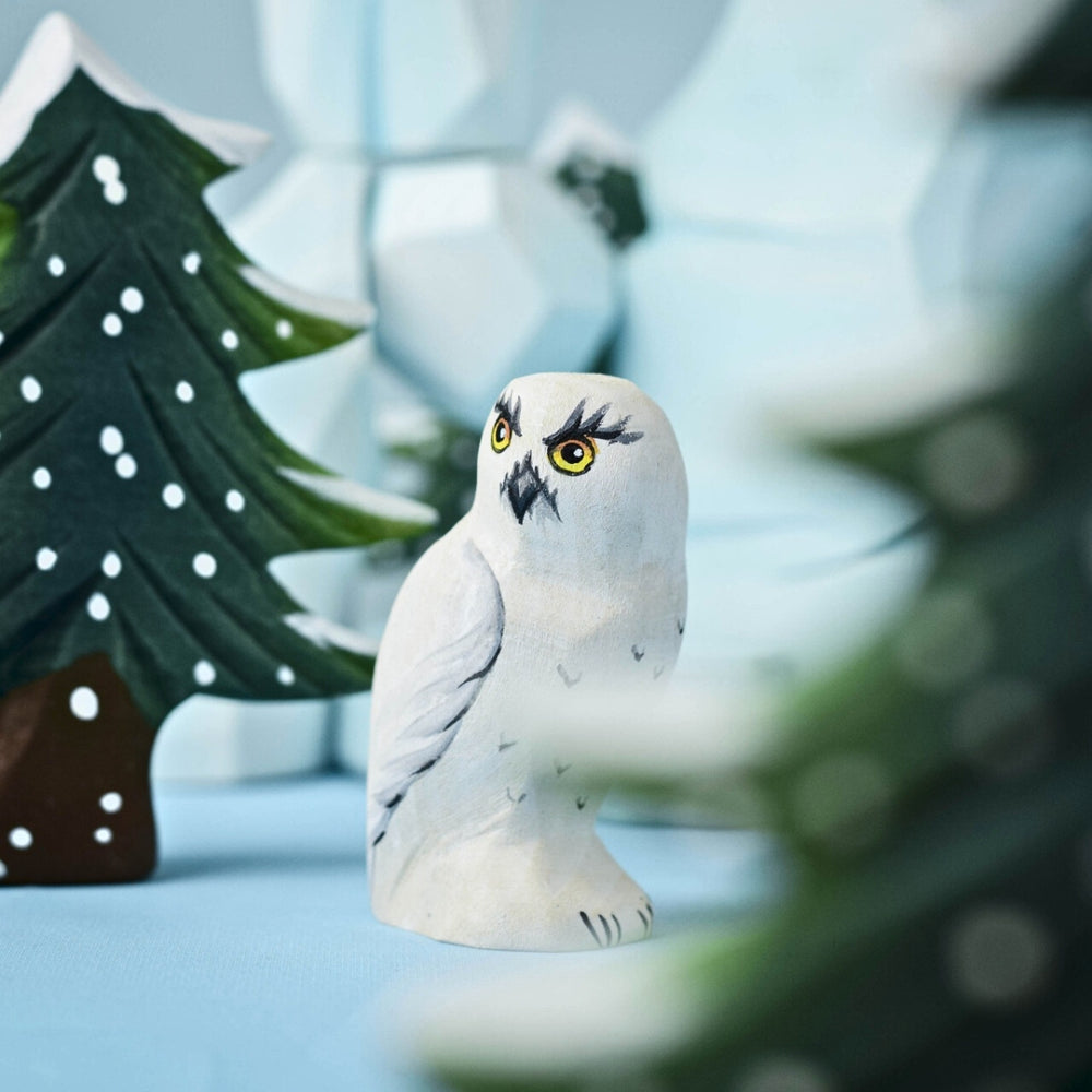 Bumbu Toys Handcrafted Wooden Snowy Owl for Small World Play from Australia