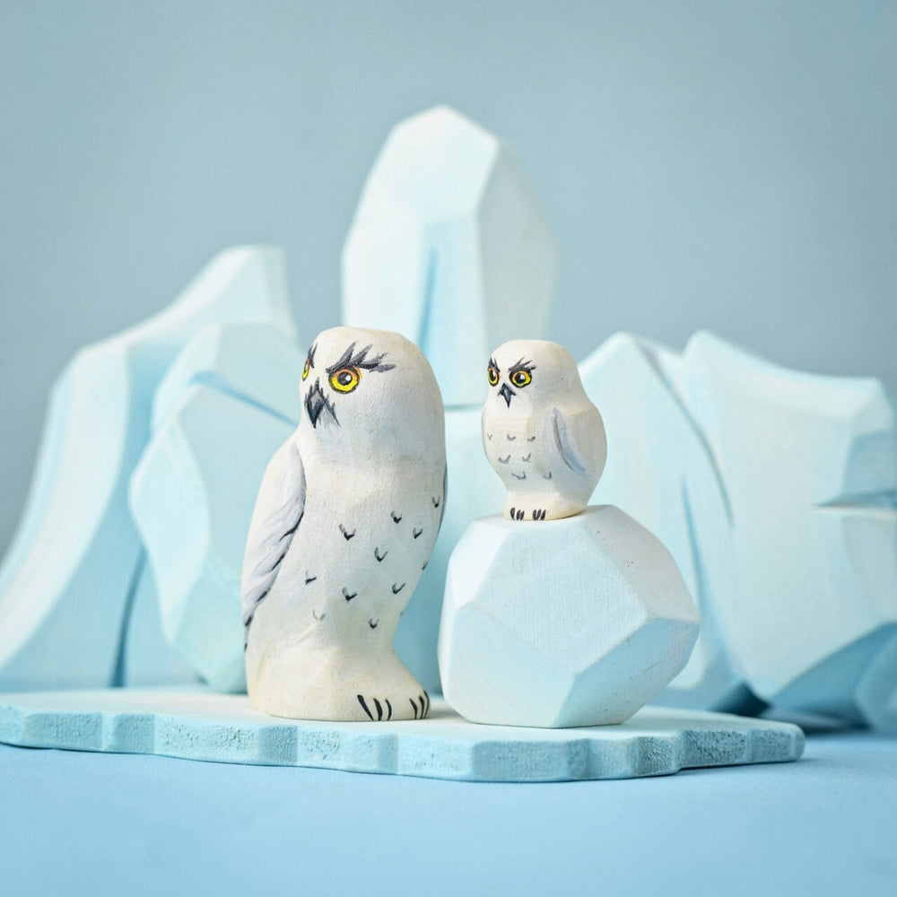 Bumbu Toys Handcrafted Wooden Snowy Owl Family for Small World Play from Australia