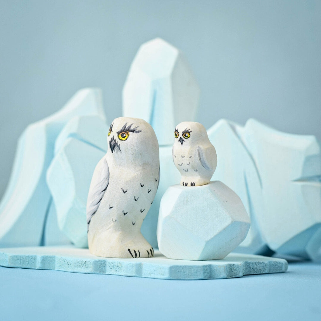 Bumbu Toys Handcrafted Wooden Snowy Owl Family for Small World Play from Australia