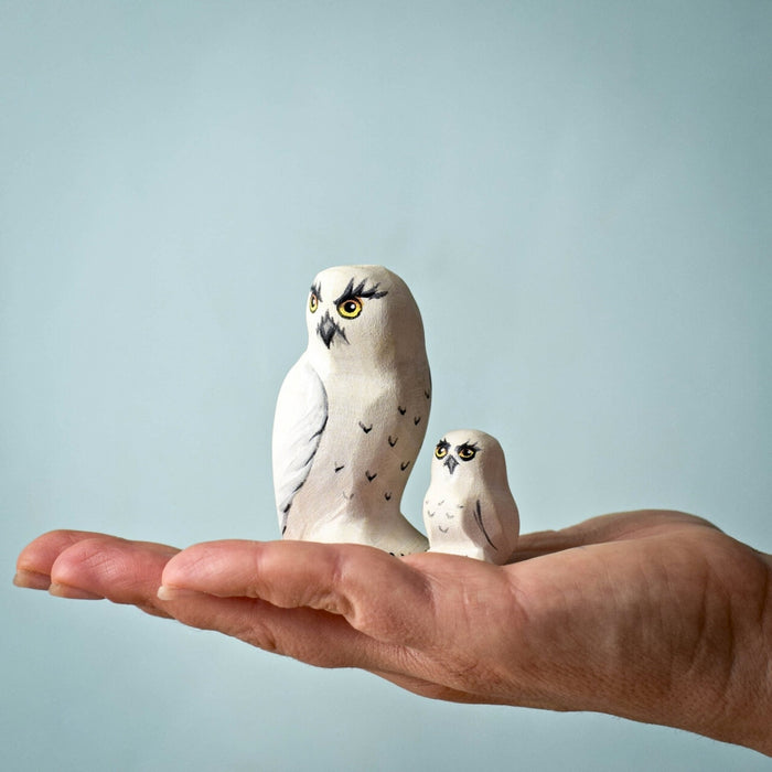Bumbu Toys Handcrafted Wooden Snowy Owl Family for Small World Play from Australia