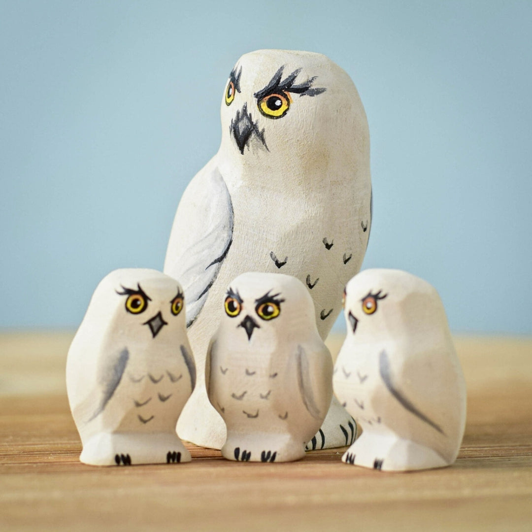 Bumbu Toys Handcrafted Wooden Snowy Owl Family for Small World Play from Australia