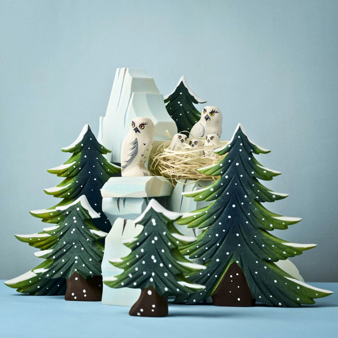 Bumbu Toys Handcrafted Wooden Snowy Owl Family for Small World Play from Australia