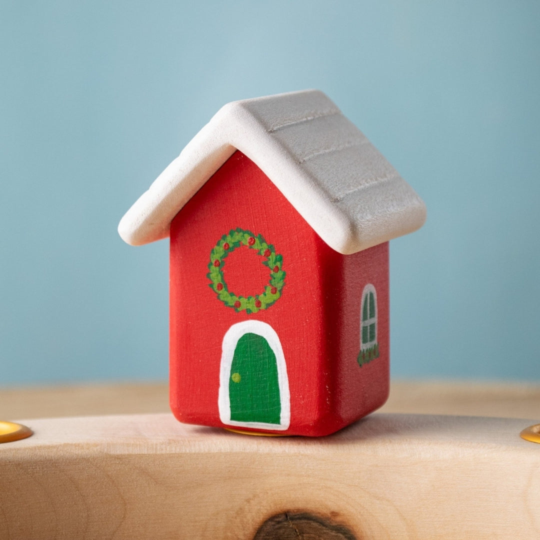 BumbuToys Wooden Celebration Ring Decoration - Festive House - Christmas-themed Birthday Ring Figure from Australia