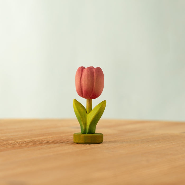 BumbuToys Wooden Celebration Ring Decoration - Festive Tulip with Green Flower Stand
