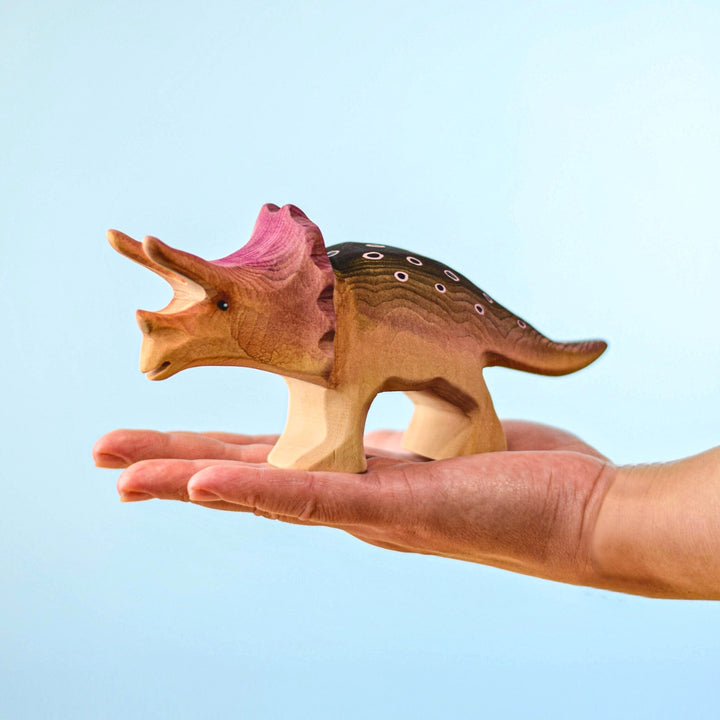 BumbuToys Handcrafted Wooden Dinosaur Triceratops for Small World Play from Australia