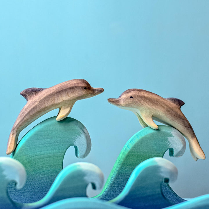 BumbuToys Handcrafted Wooden Dolphins from Australia with wooden waves