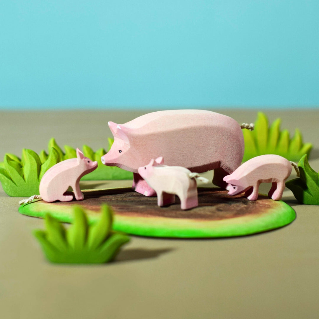 BumbuToys Handcrafted Wooden Farm Animal Pigs from Australia
