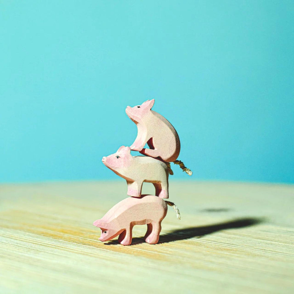 BumbuToys Handcrafted Wooden Farm Animal Piglets from Australia