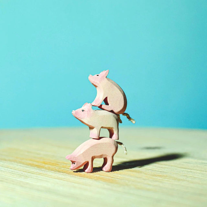 BumbuToys Handcrafted Wooden Farm Animal Piglets from Australia