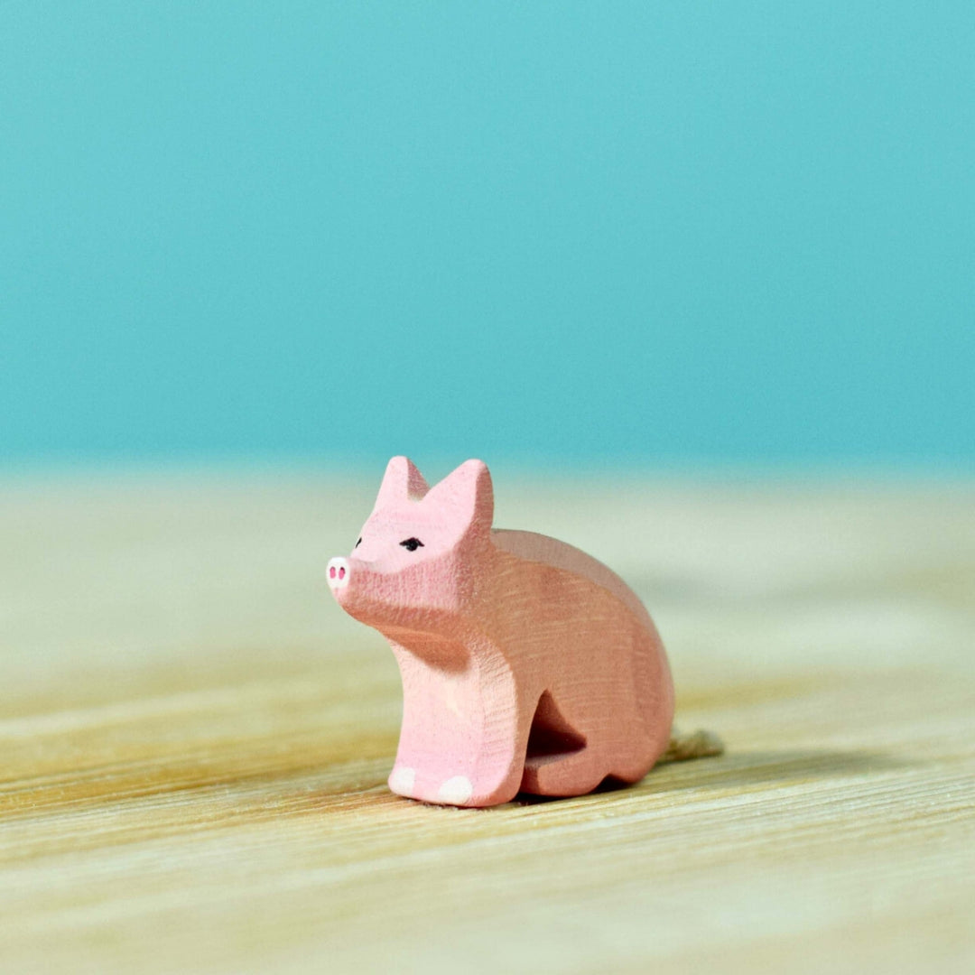 BumbuToys Handcrafted Wooden Farm Animal Piglet Sitting from Australia