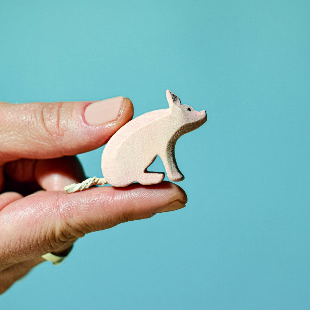 BumbuToys Handcrafted Wooden Farm Animal Piglet Sitting from Australia