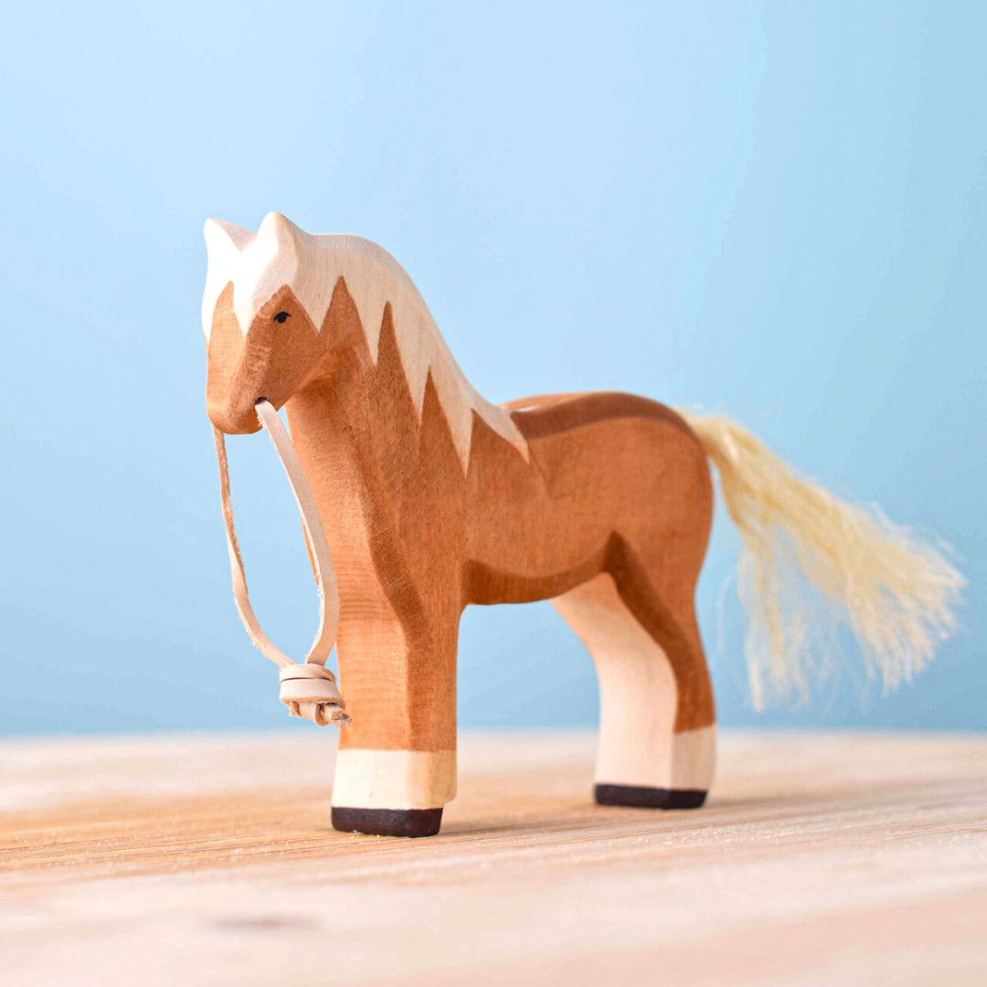 BumbuToys Handcrafted Wooden Farm Animals Blond Horse from Australia