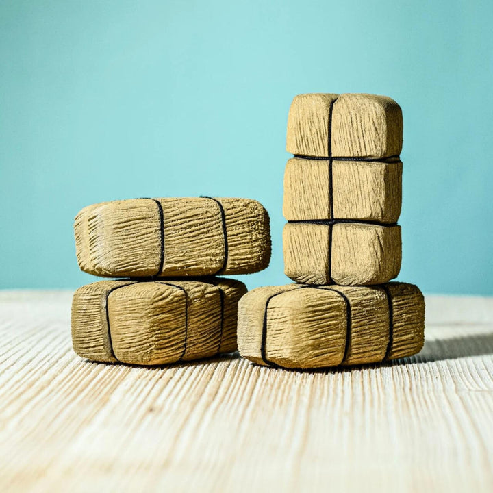 BumbuToys Handcrafted Wooden Farm Figures Straw Bales Set of 4 from Australia