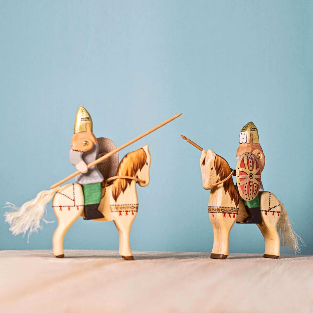 BumbuToys Wooden Medieval Figure - Dacian Knight and Steed - Set of 2 for Small World Play from Australia