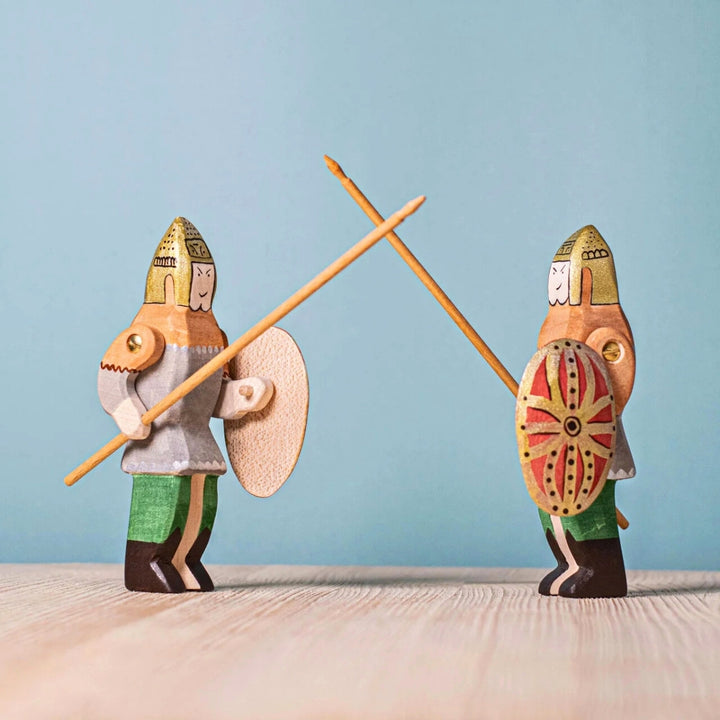 BumbuToys Wooden Medieval Figure - Dacian Knight and Steed - Set of 2 for Small World Play from Australia
