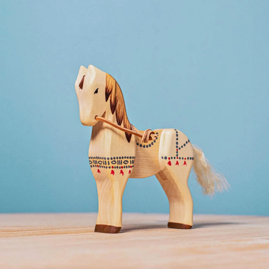 BumbuToys Wooden Medieval Figure - Dacian Knight and Steed - Set of 2 for Small World Play from Australia