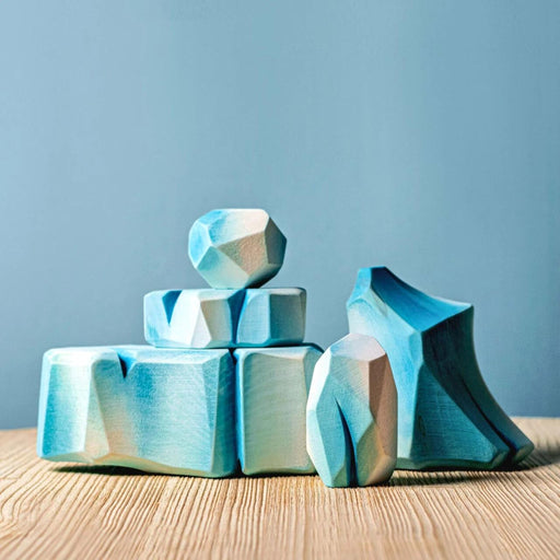 BumbuToys Handcrafted Wooden Landscape Icy Rocks Set of 5 from Australia