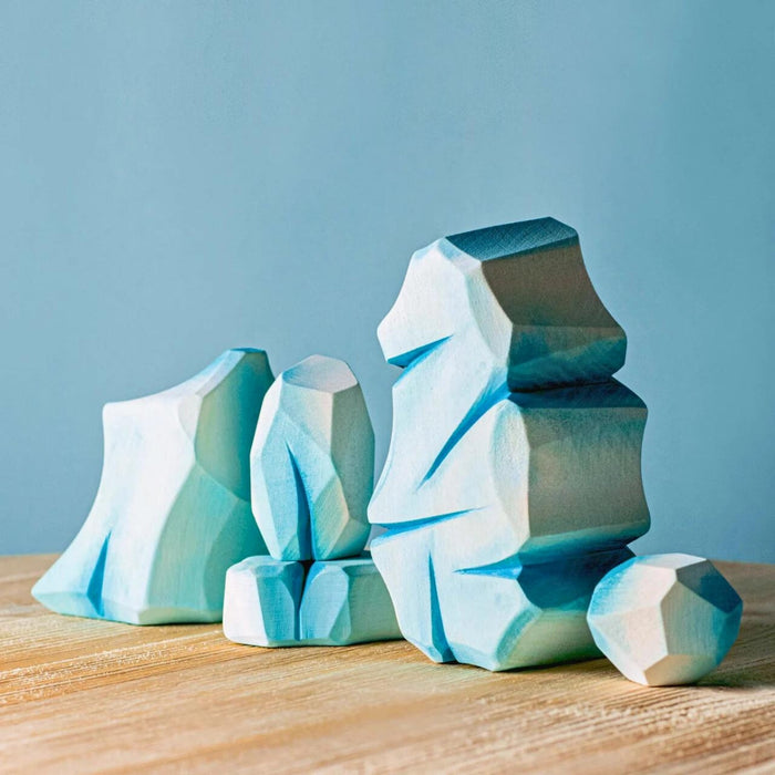 BumbuToys Handcrafted Wooden Landscape Icy Rocks Set of 5 from Australia