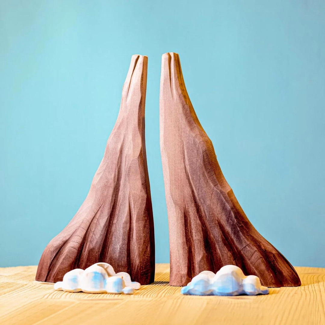 BumbuToys Handcrafted Wooden Figure Landscape Volcano, Lava, and Clouds Set of 5 from Australia