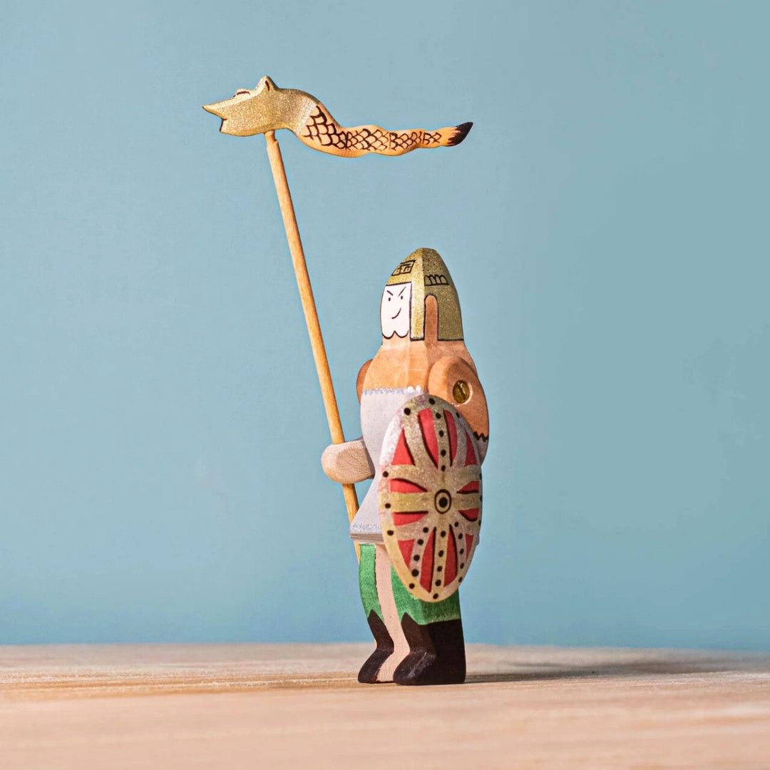 BumbuToys Wooden Medieval Figure - Dacian Knight, Spear & Shield - Set of 3 for Small World Play from Australia