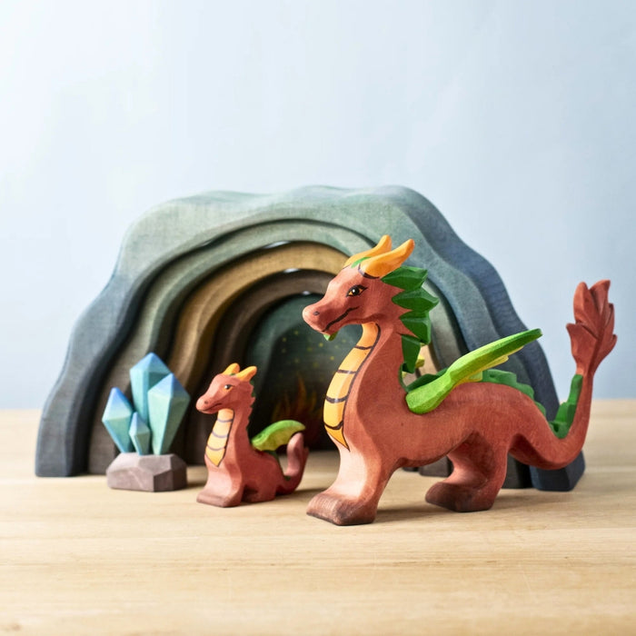 BumbuToys Wooden Mythical Creatures - Dragons, Cave & Crystal - Set of 4 for Small World Play from Australia