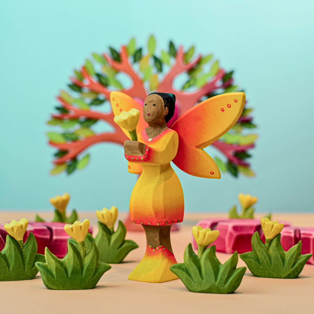 BumbuToys Handcrafted Wooden Fairy Sunflower for Small World Play from Australia