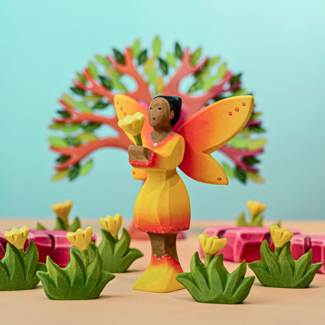 BumbuToys Handcrafted Wooden Fairy Sunflower for Small World Play from Australia