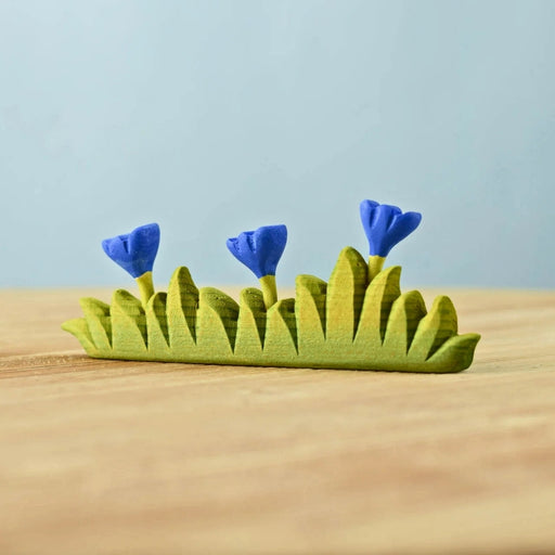 BumbuToys Wooden Plant Figure - Grass with Flowers - Large, Blue for Small World Play from Australia